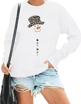 Christmas Sweatshirts for Women Cute Xmas Snowman Graphic Pullover Long Sleeve Christmas Tree Holiday Tops