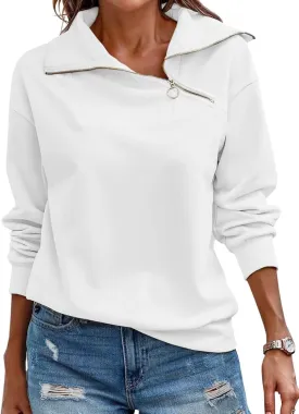 Ebifin Womens Zipper Sweatshirts Turtleneck Long Sleeve Pullovers Casual Loose Top T Shirts