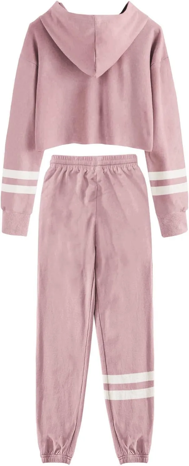 Girl's Sweatsuits Crop Tops Hoodies and Sweatpants Athletic Clothing Lounge Sets