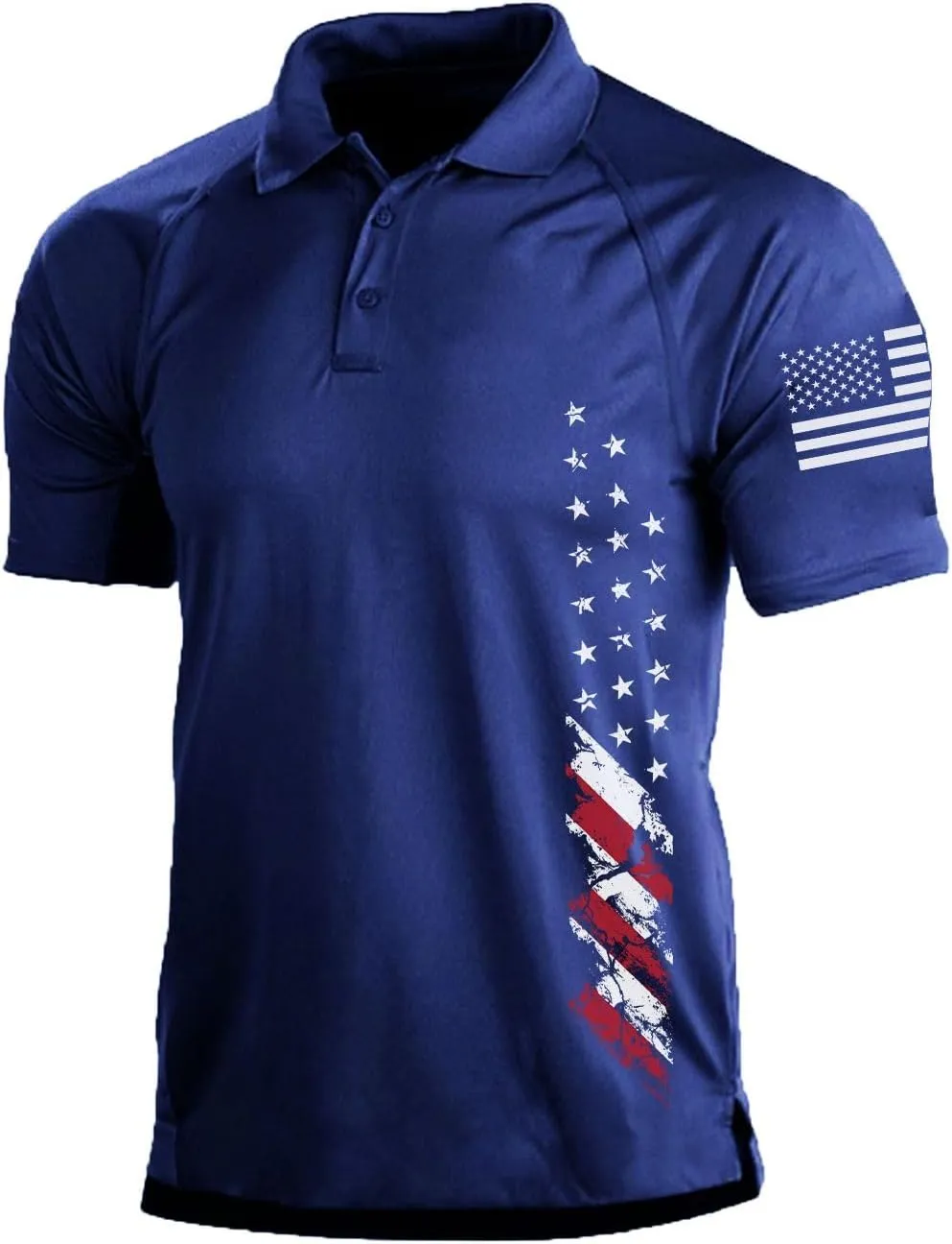 H HYFOL Short Sleeve Polo Shirts for Men Graphic Stretch Casual American Patriotic Raglan Golf Polos for Men