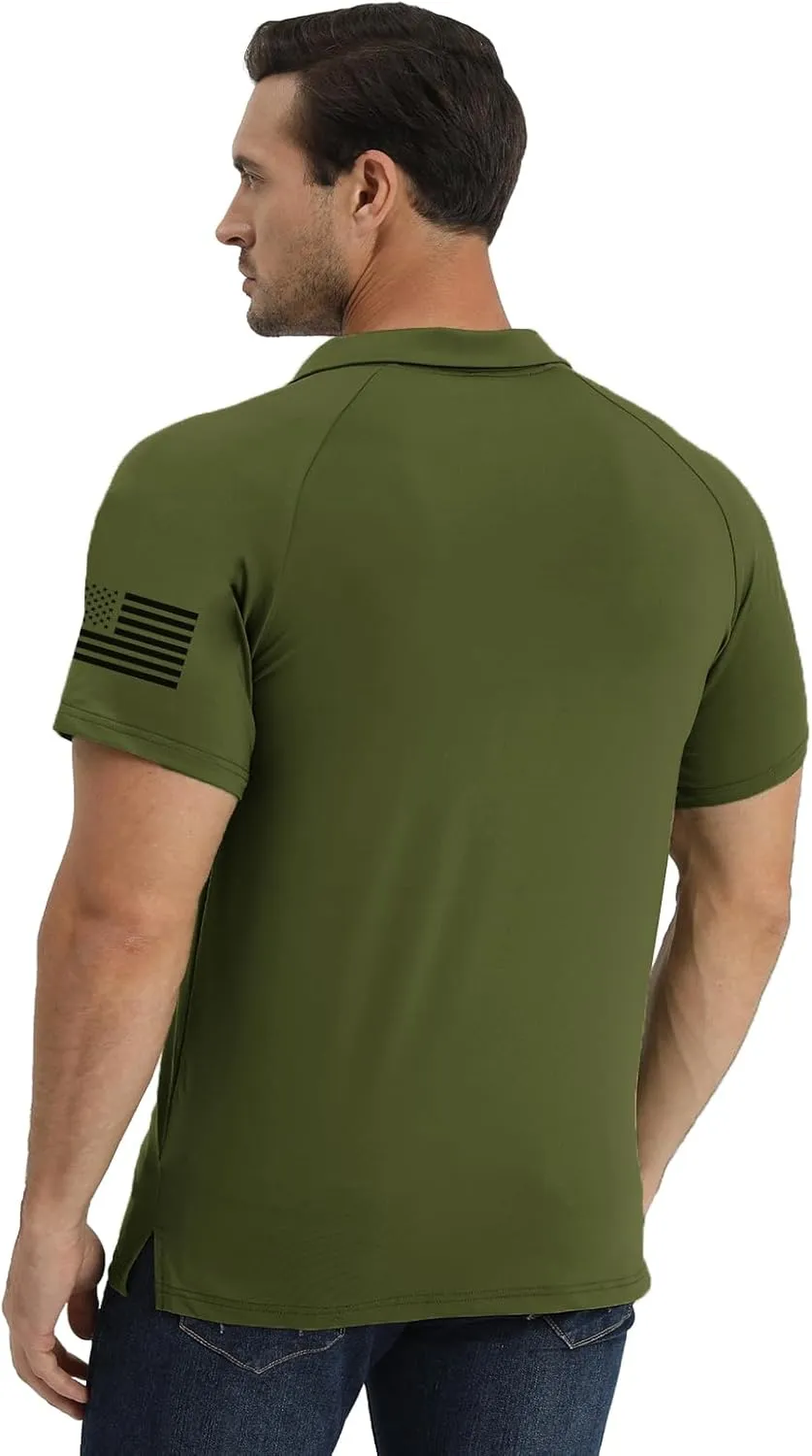 H HYFOL Short Sleeve Polo Shirts for Men Graphic Stretch Casual American Patriotic Raglan Golf Polos for Men