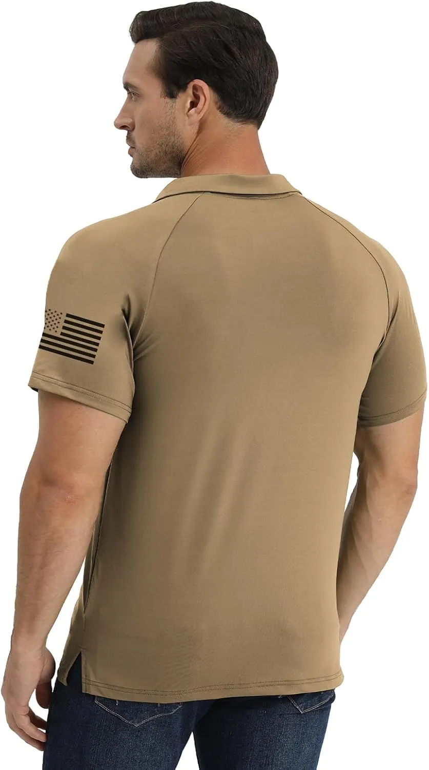 H HYFOL Short Sleeve Polo Shirts for Men Graphic Stretch Casual American Patriotic Raglan Golf Polos for Men