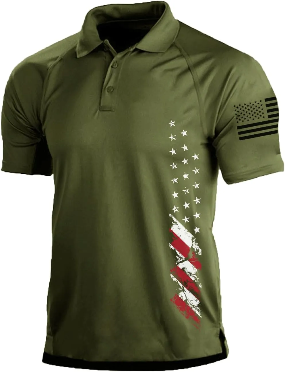 H HYFOL Short Sleeve Polo Shirts for Men Graphic Stretch Casual American Patriotic Raglan Golf Polos for Men