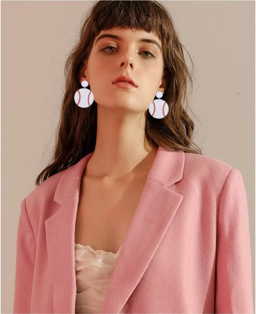 Handmade Lightweight Acrylic Football Baseball Rugby Basketball Dangle Drop Earrings for Women Jewelry Gift