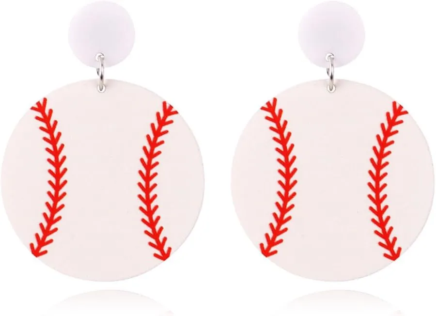 Handmade Lightweight Acrylic Football Baseball Rugby Basketball Dangle Drop Earrings for Women Jewelry Gift