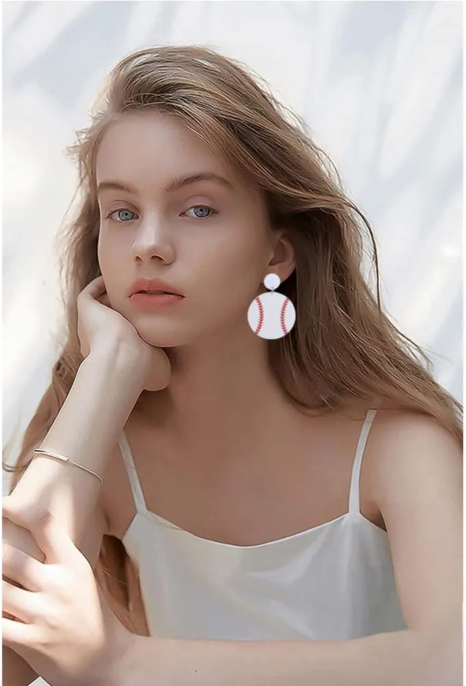 Handmade Lightweight Acrylic Football Baseball Rugby Basketball Dangle Drop Earrings for Women Jewelry Gift