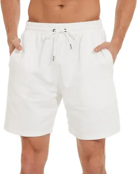 HEALONG Mens Athletic Shorts Cotton: Workout Gym Running Exercise Training - 7" Drawstring Fashion Sports with Zipper Pockets