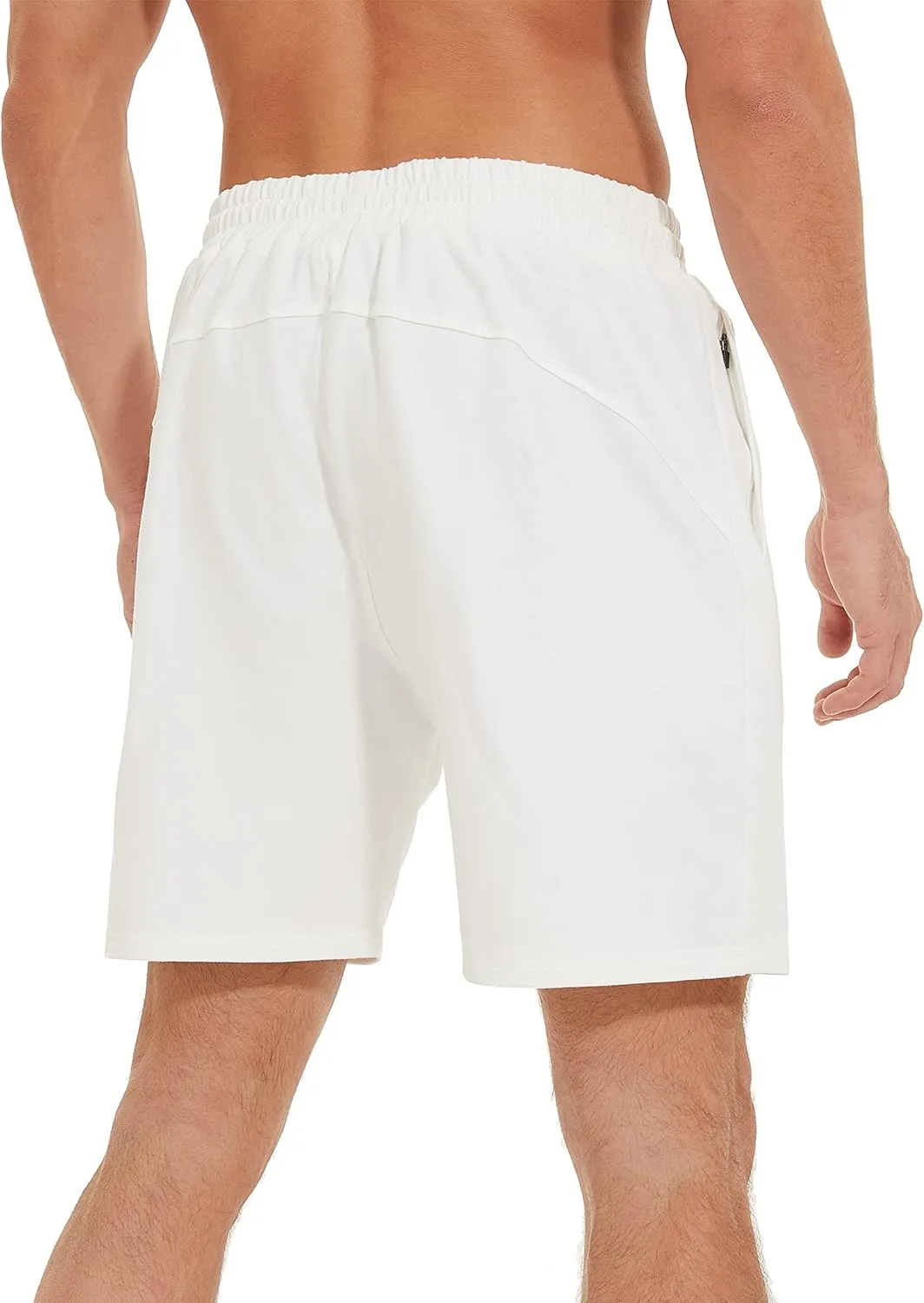 HEALONG Mens Athletic Shorts Cotton: Workout Gym Running Exercise Training - 7" Drawstring Fashion Sports with Zipper Pockets