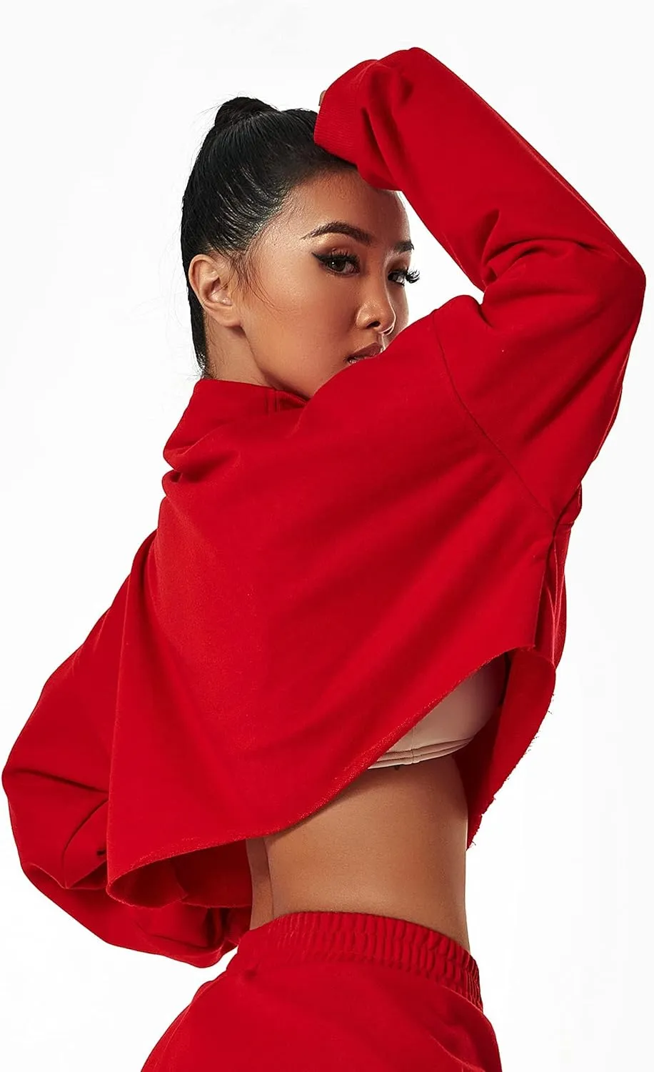 HerGymClothing Womens Cropped Sweatshirt Long Sleeve Half Zip Loose Workout Crop Athletic Jacket