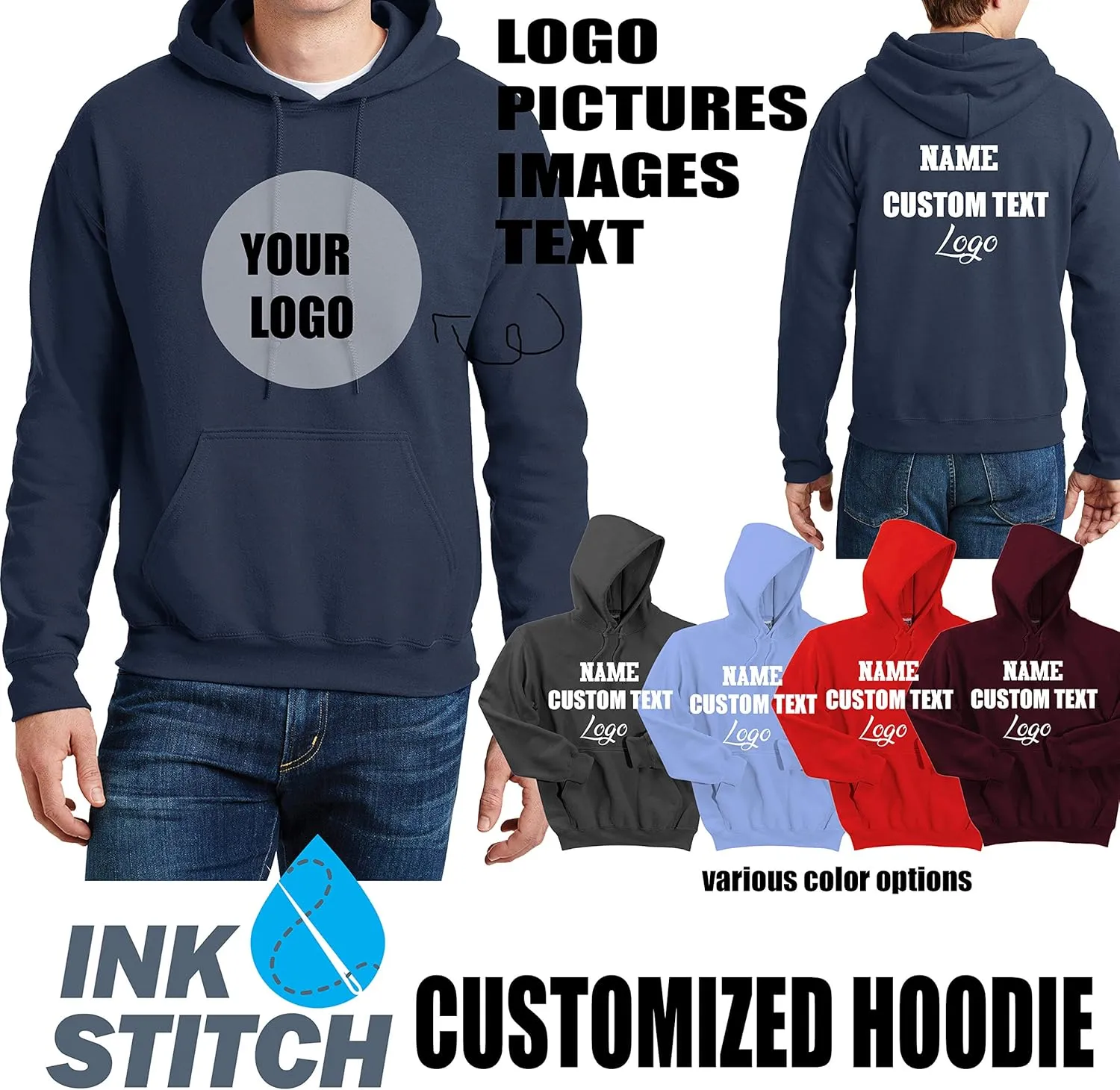 INK STITCH Unisex Design Your Own Hoodie -Custom Hoodies - Team Sweatshirts - Multicolors