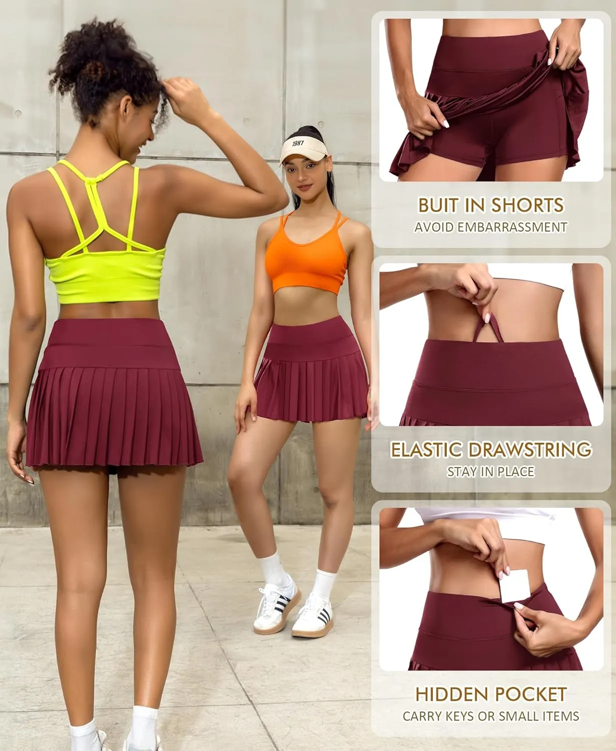 JoyGirl Pleated Tennis Skirt for Women with Shorts Athletic Golf Skort Workout Running Sports Skirts Skorts with Pockets