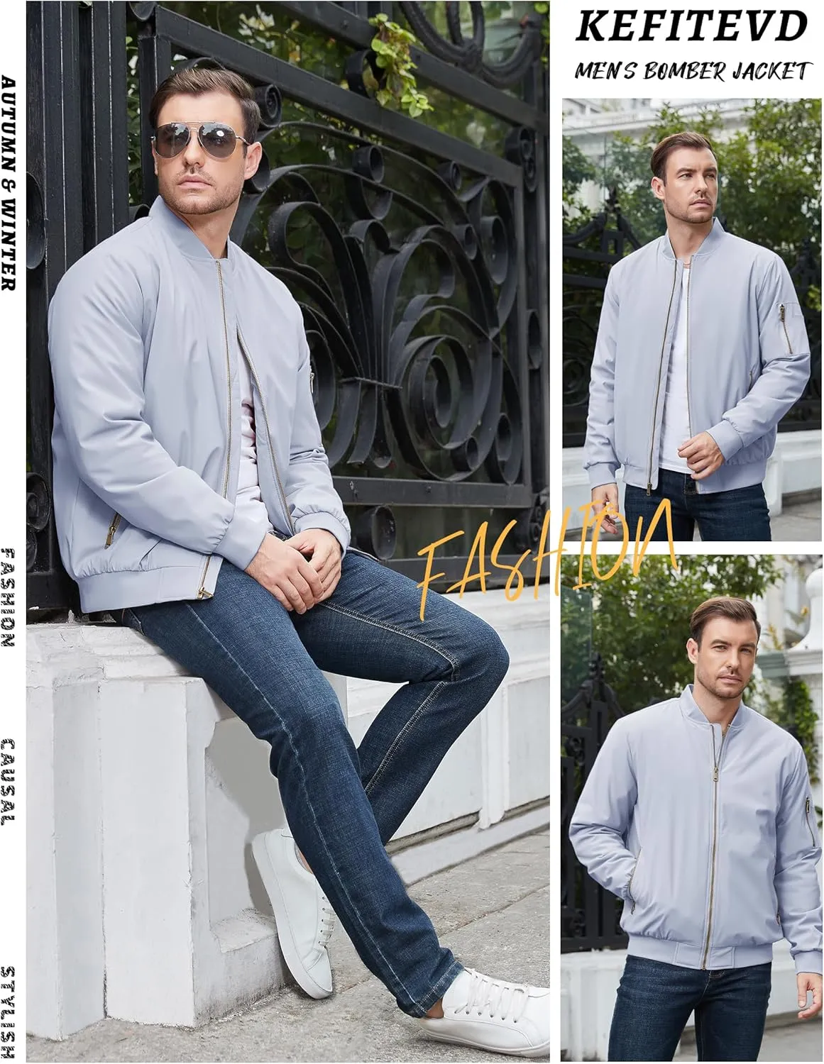 KEFITEVD Men's Jacket Casual Windproof Bomber Jackets Full Zip Windbreaker Warm Winter Padded Coats