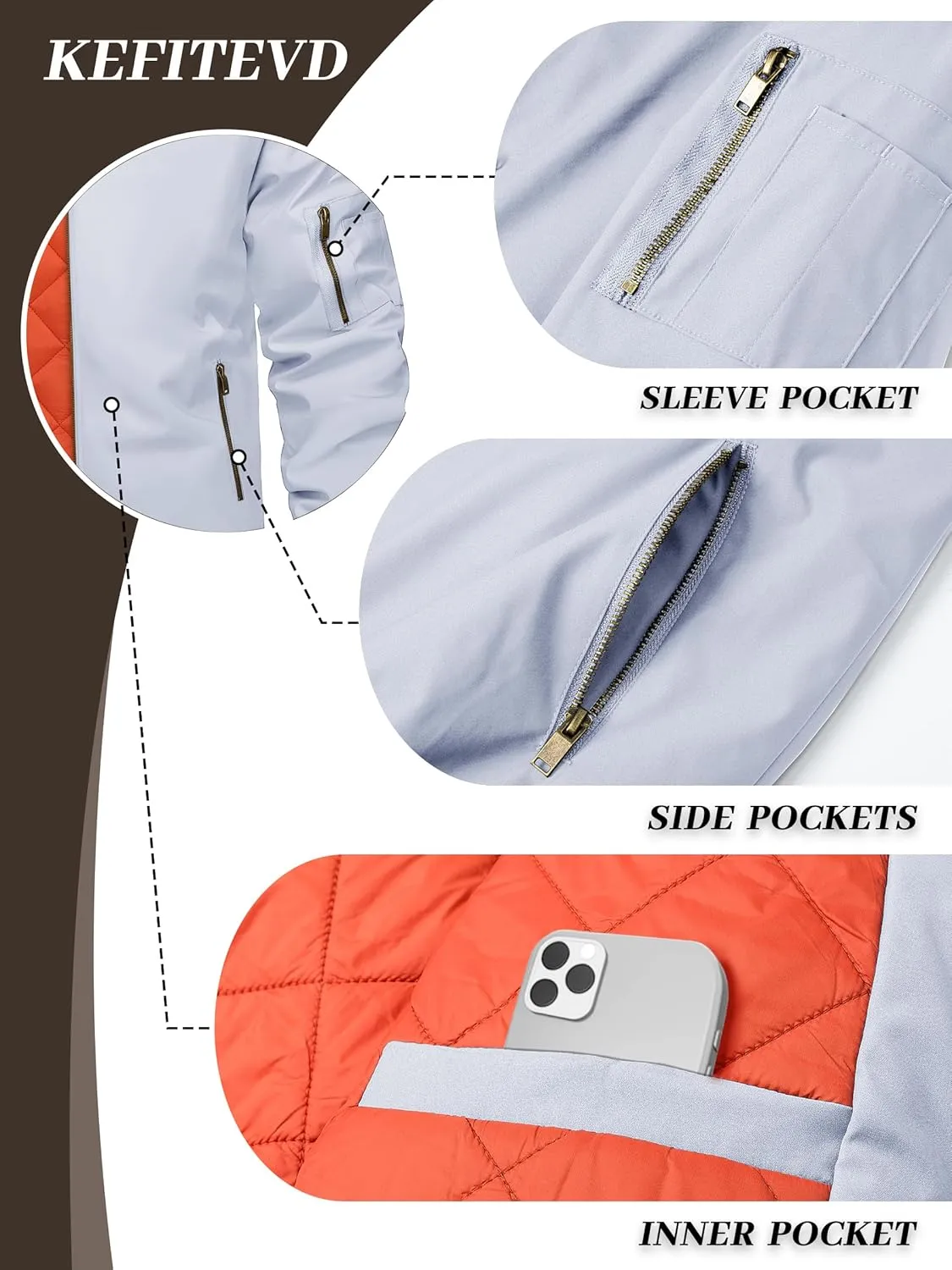 KEFITEVD Men's Jacket Casual Windproof Bomber Jackets Full Zip Windbreaker Warm Winter Padded Coats