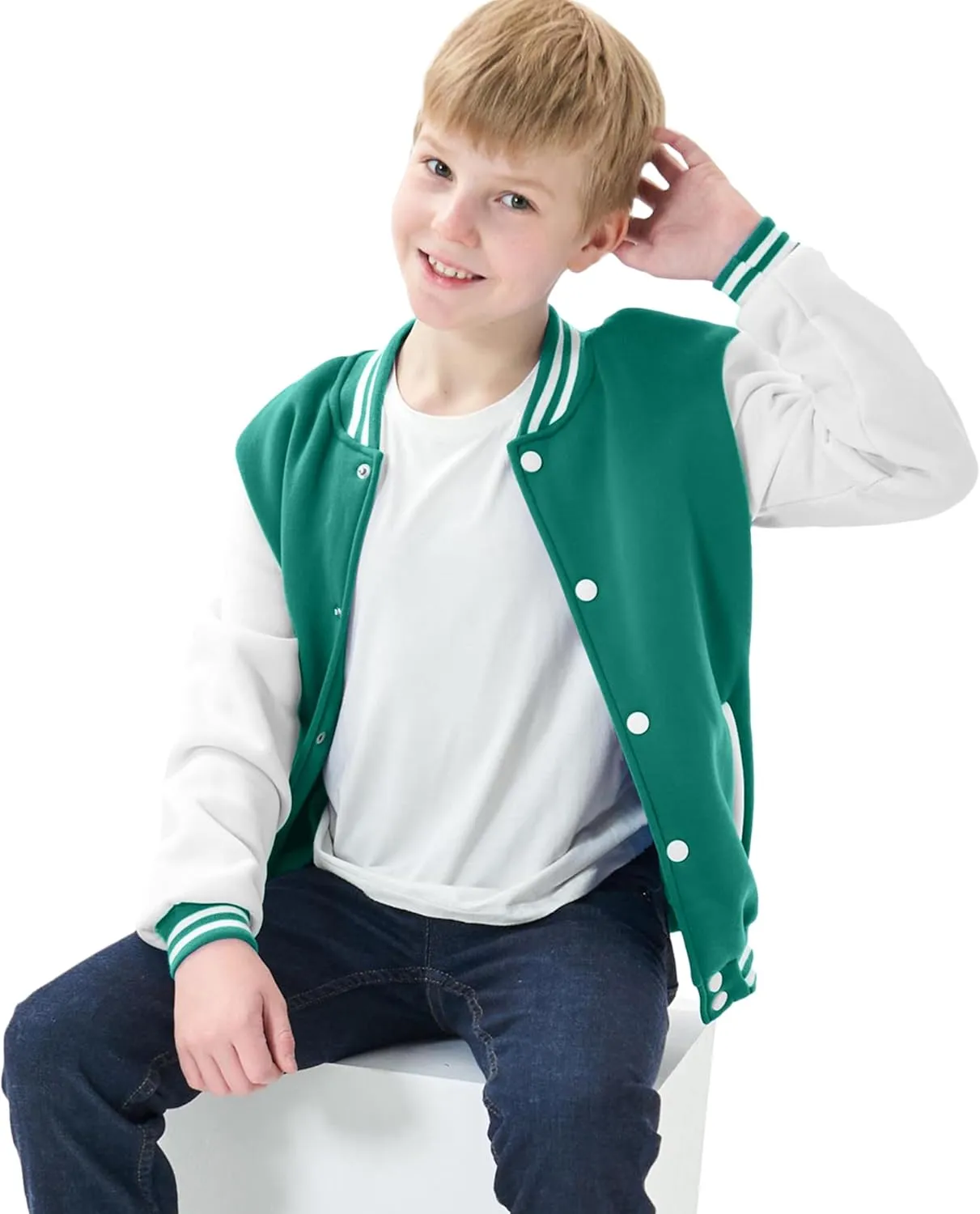 Kids Baseball Jackets Boys Girls Fit Varsity Jacket Casual Lightweight Plain Button Cardigan School Coat