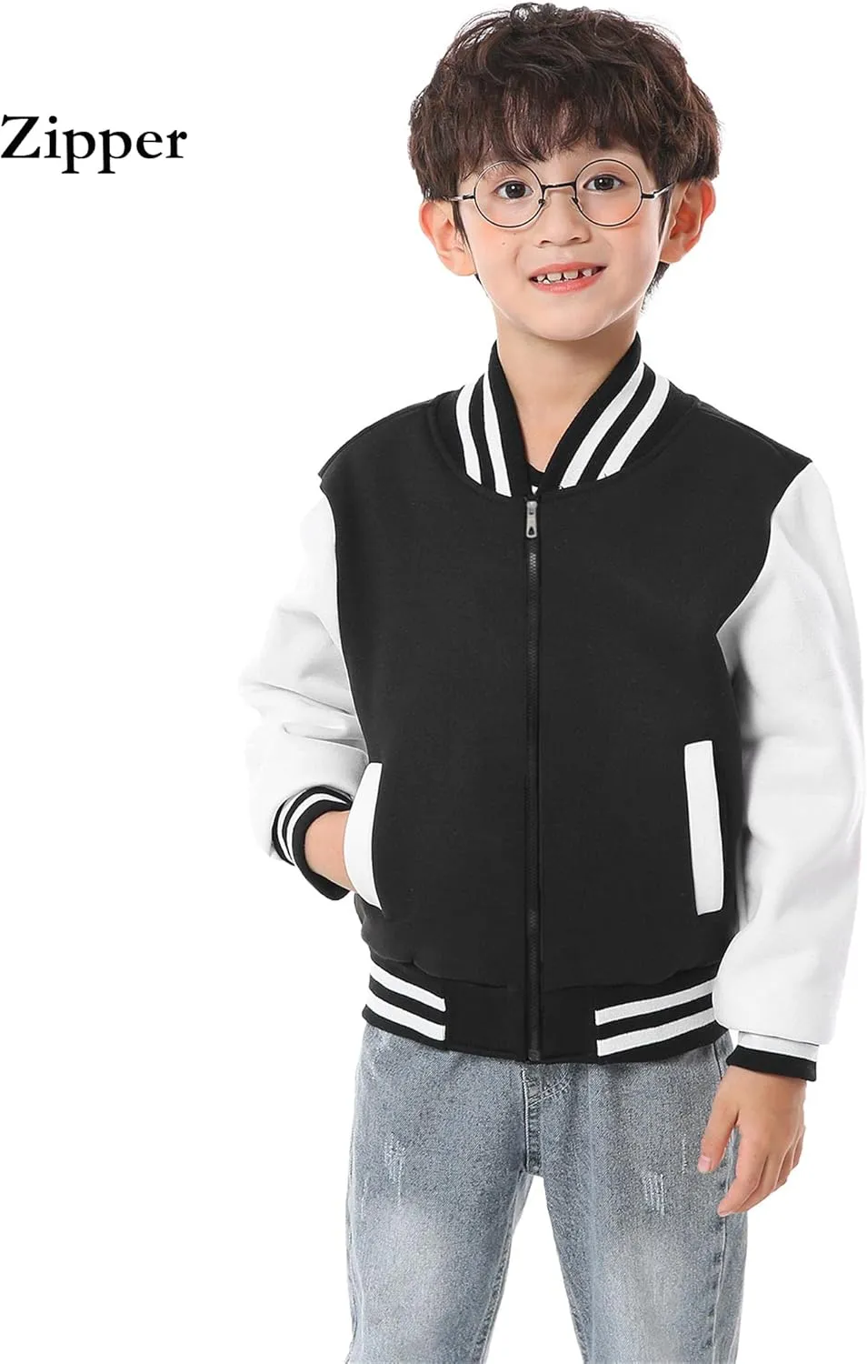 Kids Baseball Jackets Boys Girls Fit Varsity Jacket Casual Lightweight Plain Button Cardigan School Coat