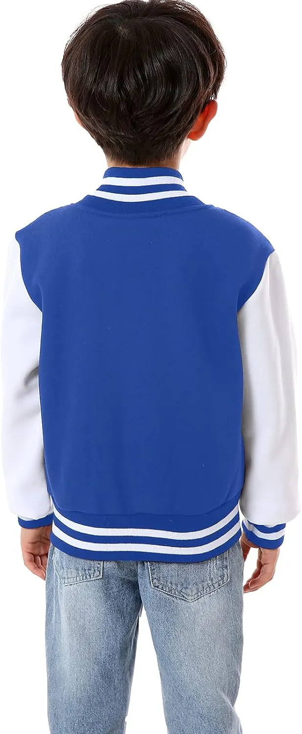 Kids Baseball Jackets Boys Girls Fit Varsity Jacket Casual Lightweight Plain Button Cardigan School Coat