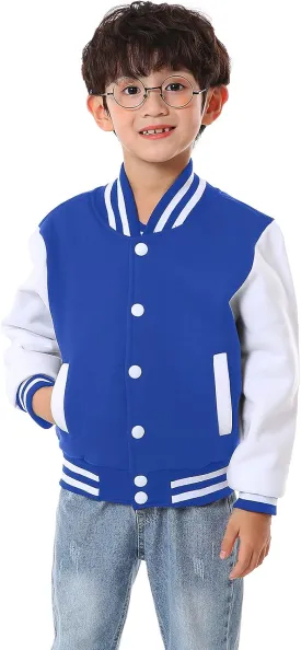 Kids Baseball Jackets Boys Girls Fit Varsity Jacket Casual Lightweight Plain Button Cardigan School Coat