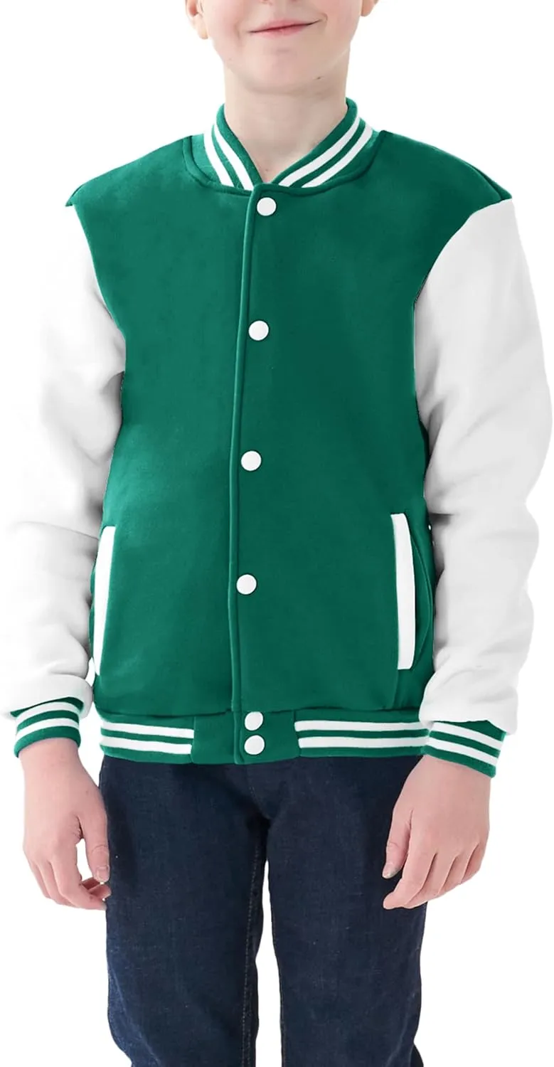Kids Baseball Jackets Boys Girls Fit Varsity Jacket Casual Lightweight Plain Button Cardigan School Coat