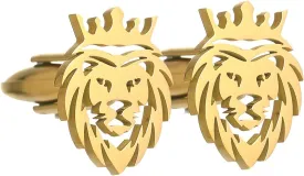 Lion Head Cufflinks, Gold-Tone Stainless Steel, Decorative Men's Formal Wear Accessory