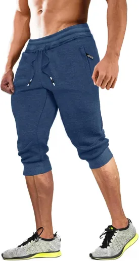 MAGCOMSEN Men's 3/4 Joggers Capri Pants with Zipper Pockets Slim Fit Training Running Workout Capri Joggers