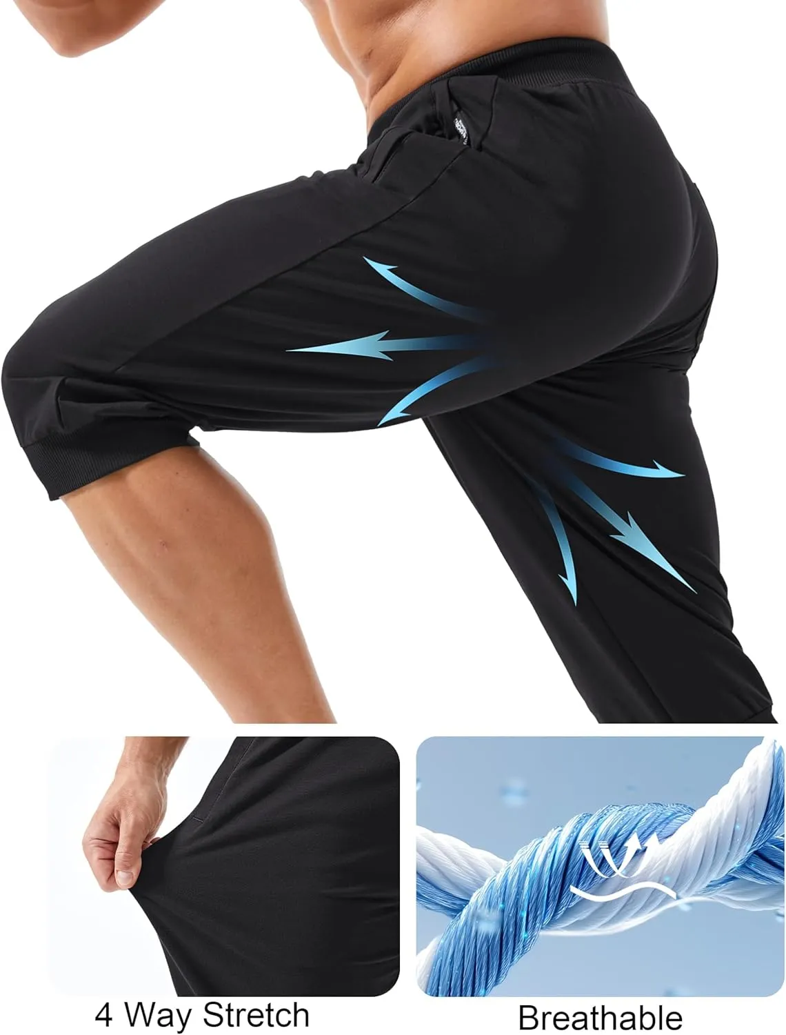 MAGCOMSEN Men's 3/4 Joggers Capri Pants with Zipper Pockets Slim Fit Training Running Workout Capri Joggers