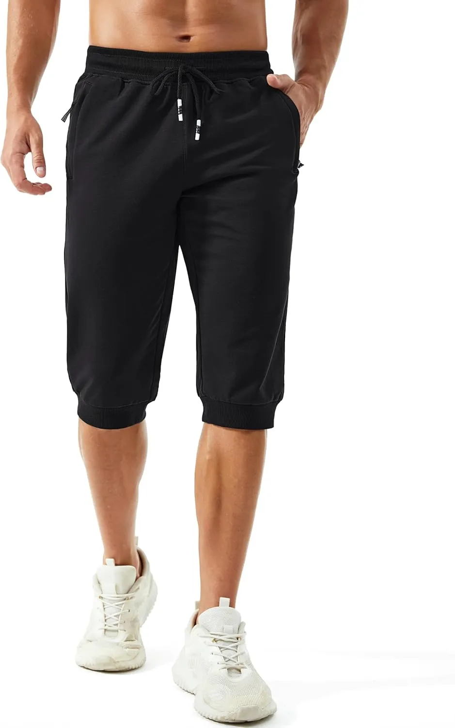 MAGCOMSEN Men's 3/4 Joggers Capri Pants with Zipper Pockets Slim Fit Training Running Workout Capri Joggers