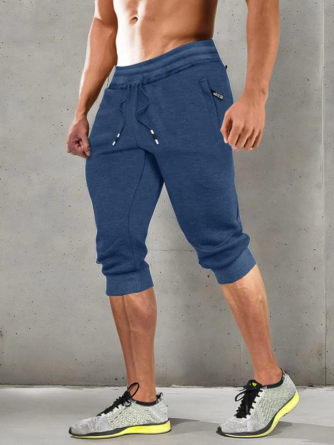 MAGCOMSEN Men's 3/4 Joggers Capri Pants with Zipper Pockets Slim Fit Training Running Workout Capri Joggers