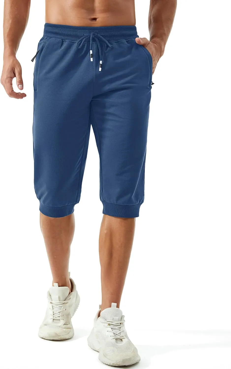 MAGCOMSEN Men's 3/4 Joggers Capri Pants with Zipper Pockets Slim Fit Training Running Workout Capri Joggers