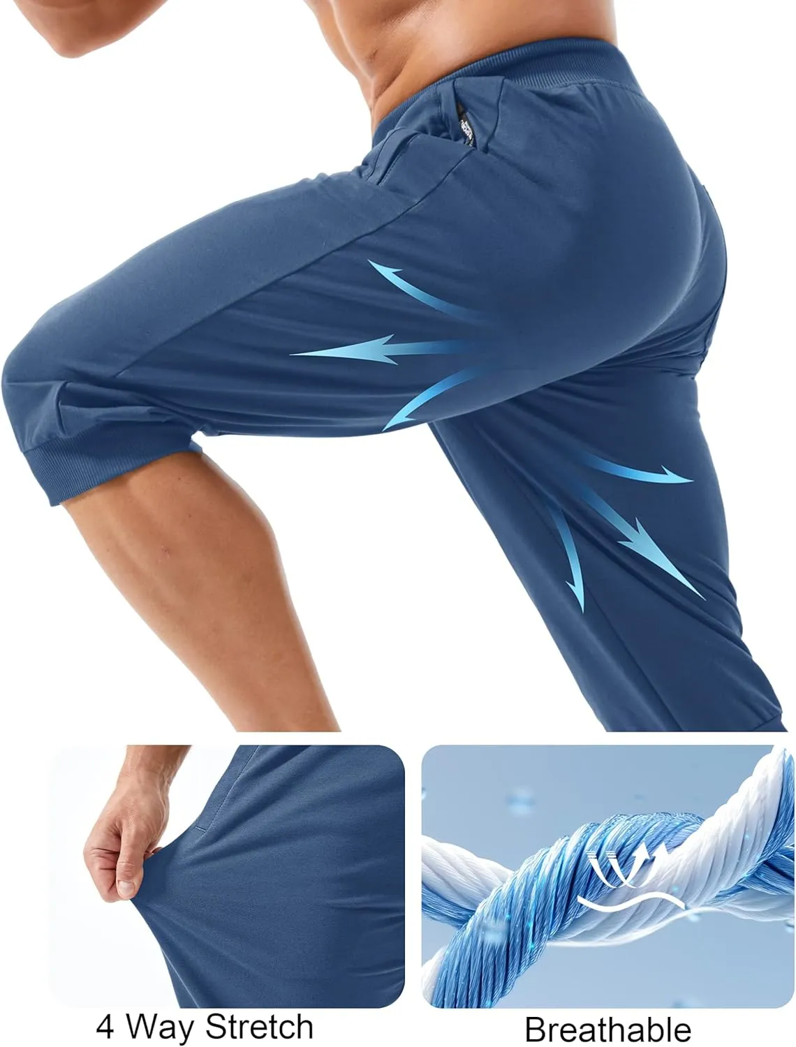 MAGCOMSEN Men's 3/4 Joggers Capri Pants with Zipper Pockets Slim Fit Training Running Workout Capri Joggers