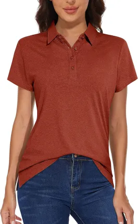 MAGCOMSEN Women's Golf Polo T-Shirts Short Sleeve UPF 50  Quick Dry Polo Collared Shirts Lightweight Athletic Sports Shirt