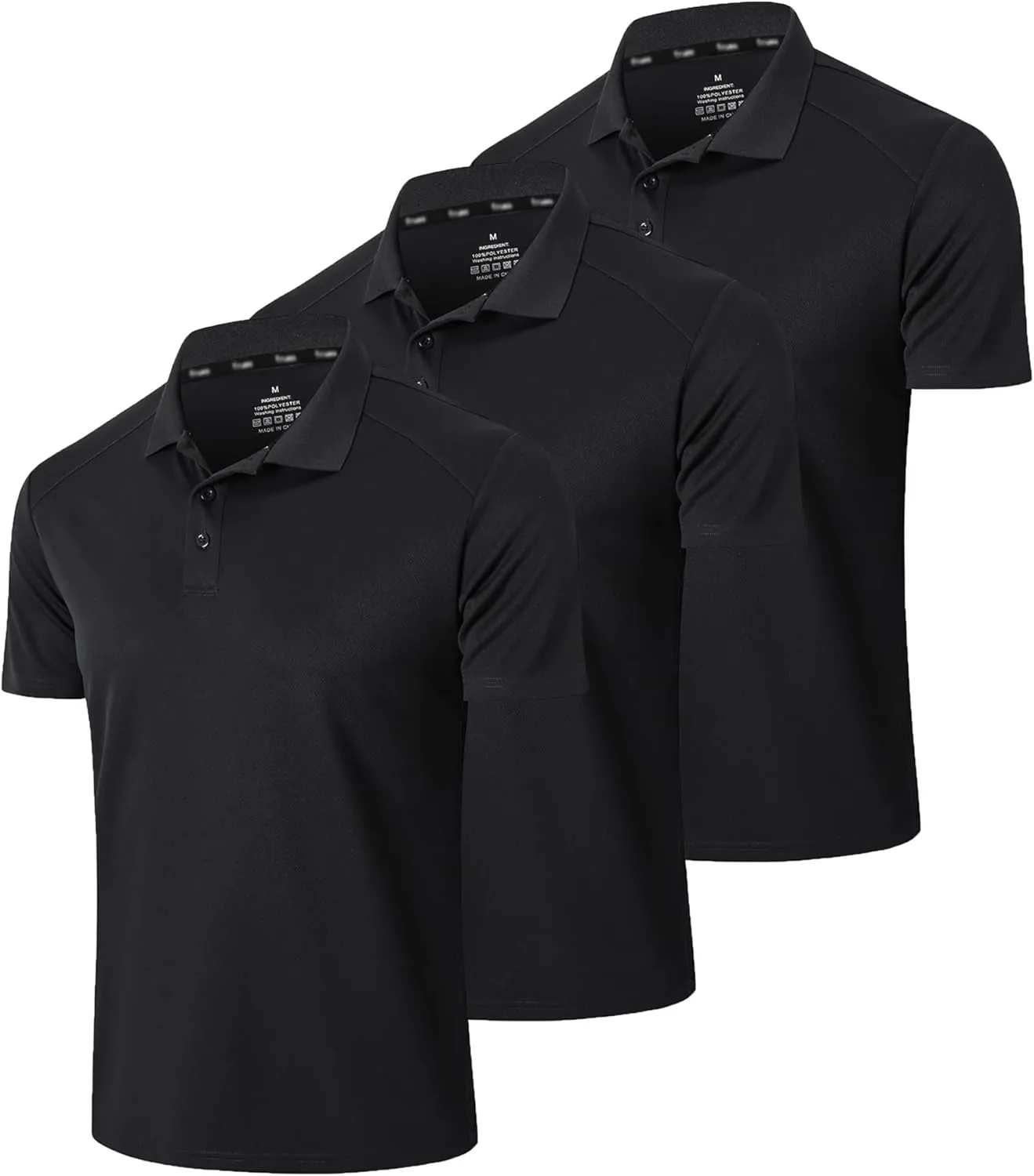 Mens 3 Pack Polo Shirt Moisture Wicking Quick Dry Performance Athletic Short Sleeve Golf Shirt