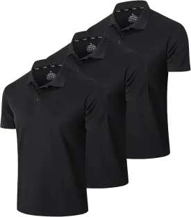 Mens 3 Pack Polo Shirt Moisture Wicking Quick Dry Performance Athletic Short Sleeve Golf Shirt
