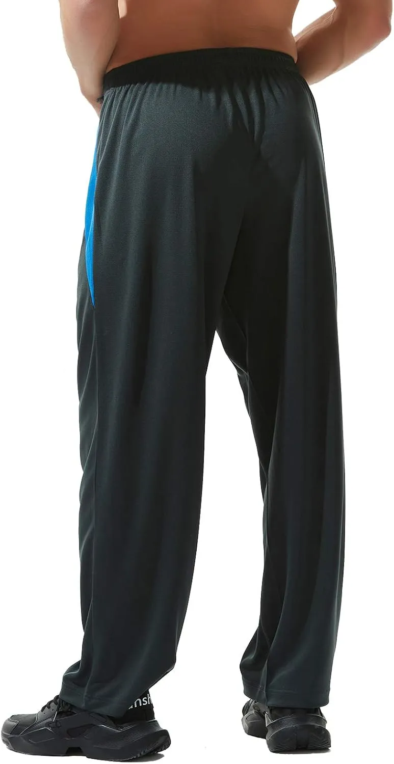 Mens Athletic Pants with Zipper Pockets Open Bottom Lightweight Sweatpants, for Workout, Running, Gym, Training