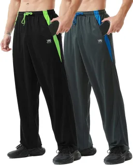 Mens Athletic Pants with Zipper Pockets Open Bottom Lightweight Sweatpants, for Workout, Running, Gym, Training