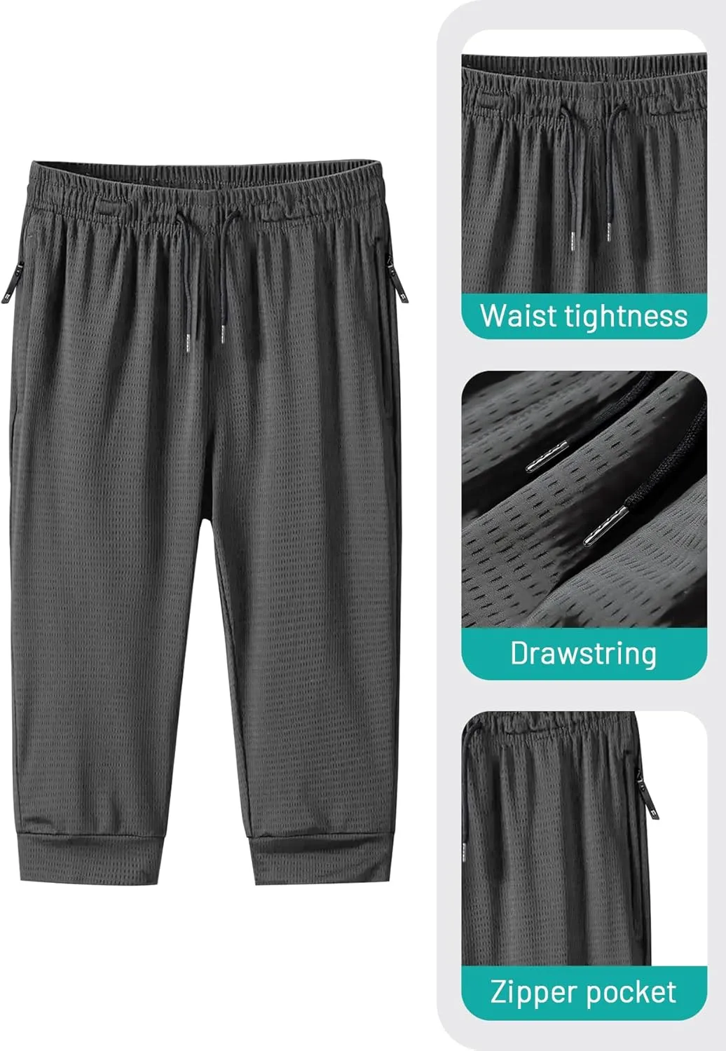 Men's Capri Pants 3/4 Long Jogger Sport Shorts,Workout/Gym/Yoga/Beach Shorts Quick Dry with Zipper Pockets