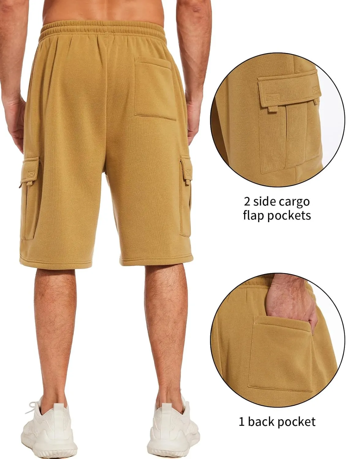 Mens Cargo Sweat Shorts Fleece Casual Athletic Workout Gym Jogger Shorts with 5 Pockets