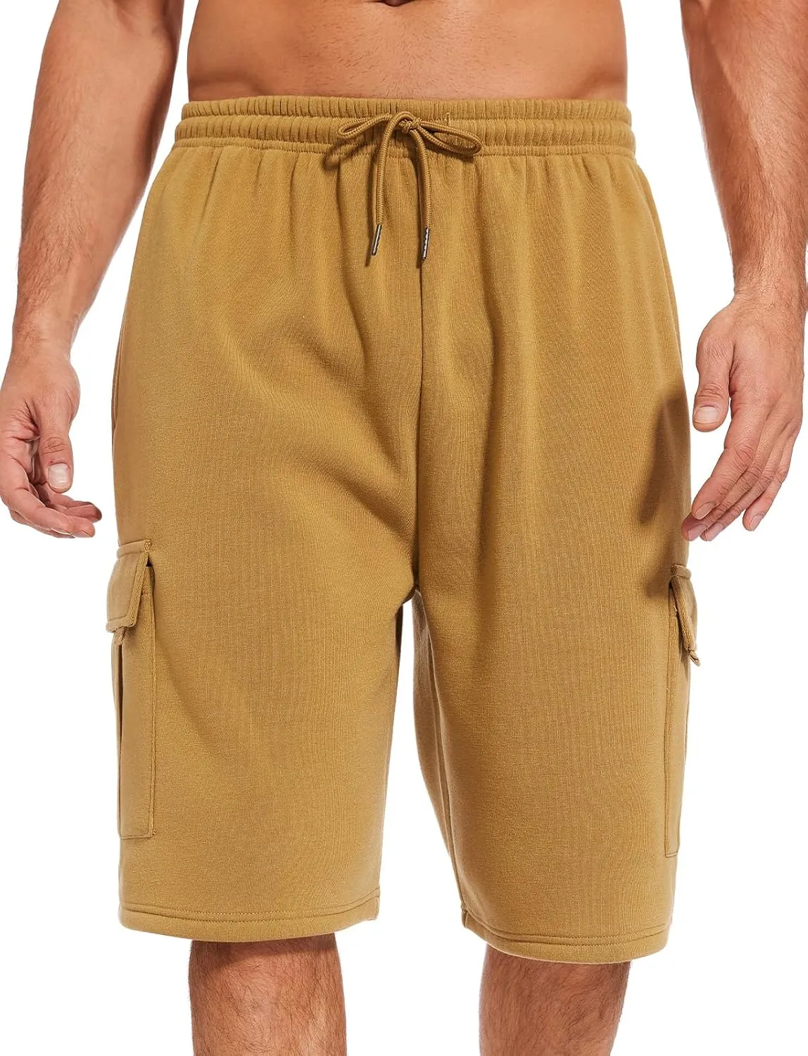 Mens Cargo Sweat Shorts Fleece Casual Athletic Workout Gym Jogger Shorts with 5 Pockets