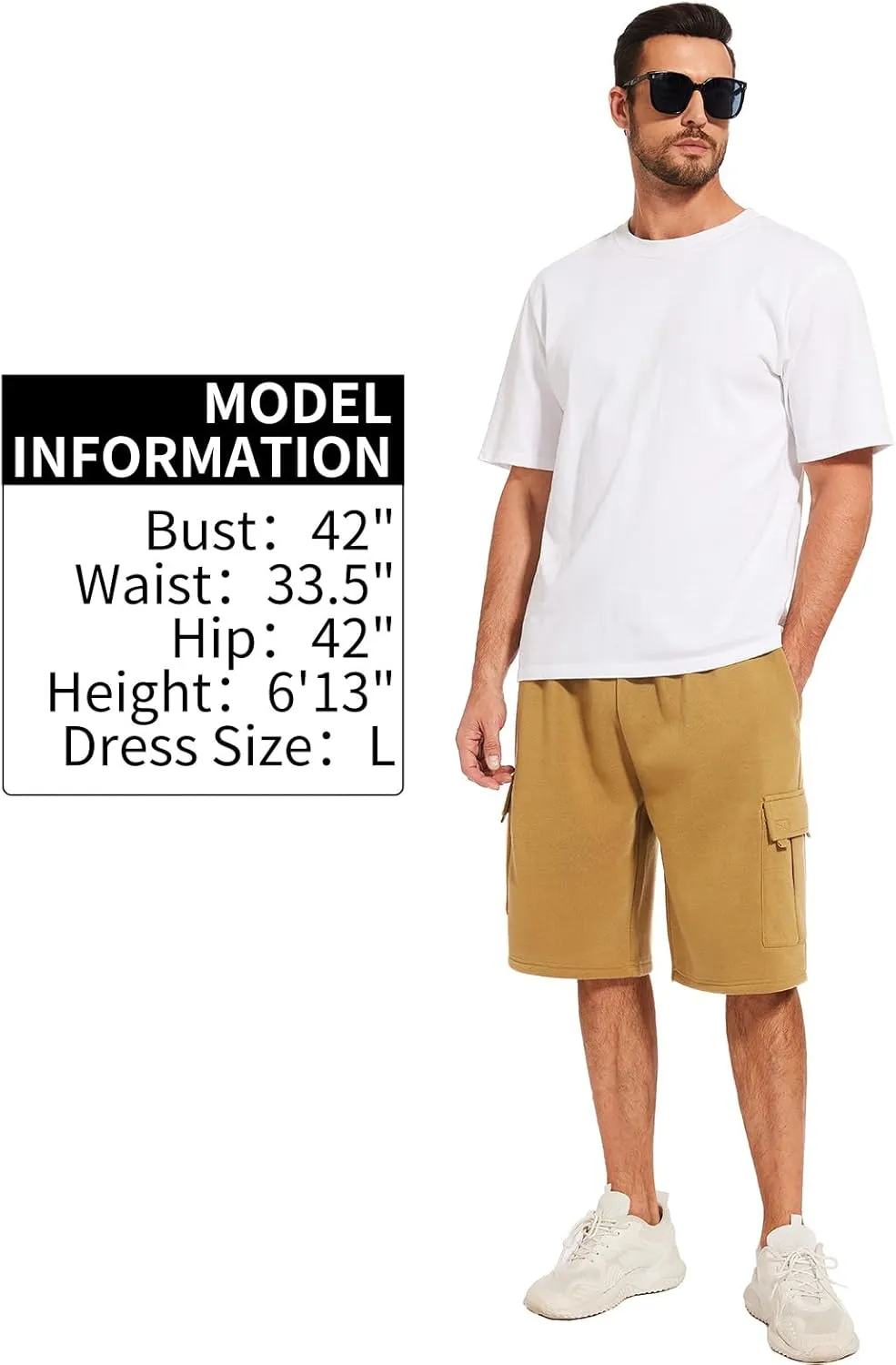 Mens Cargo Sweat Shorts Fleece Casual Athletic Workout Gym Jogger Shorts with 5 Pockets