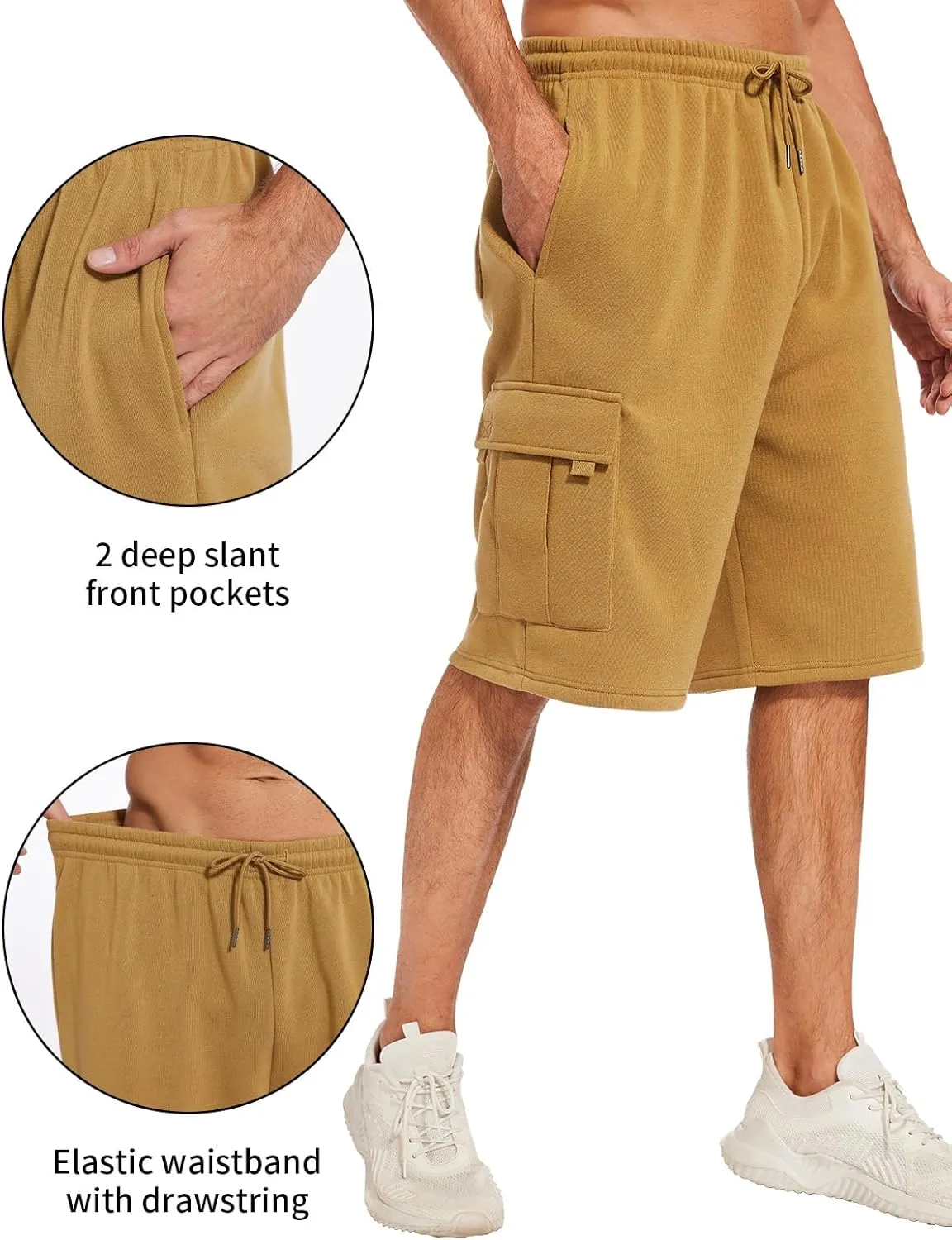 Mens Cargo Sweat Shorts Fleece Casual Athletic Workout Gym Jogger Shorts with 5 Pockets