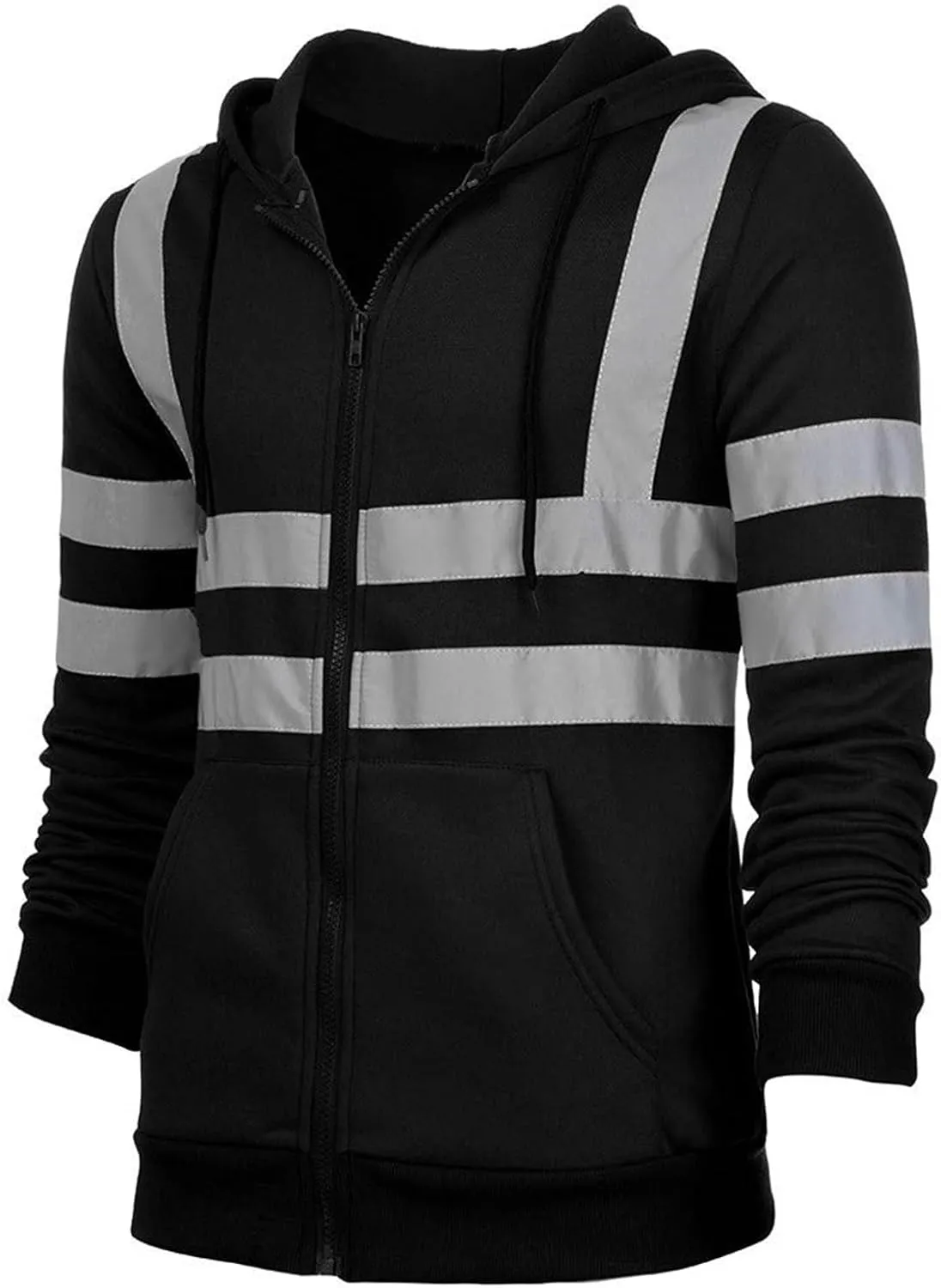 Mens High Visibility Safety Jacket Reflective High Vis Construction Work Bomber Coats Zipper Hoodies Sweatshirt Jacket