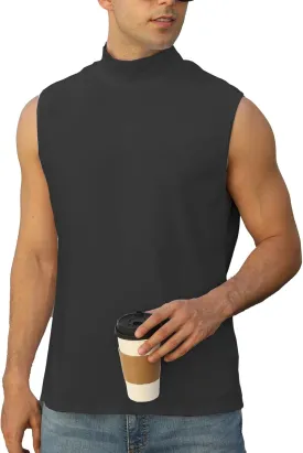 Mens Mock Turtleneck Tee Shirts Sleeveless Casual Basic Slim Fit Knitted Pullover Tank Tops