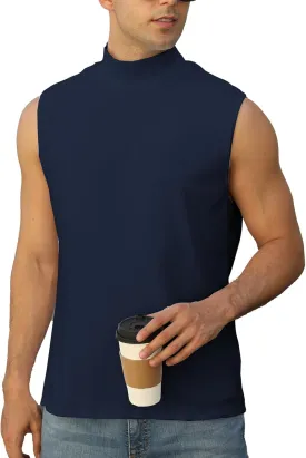 Mens Mock Turtleneck Tee Shirts Sleeveless Casual Basic Slim Fit Knitted Pullover Tank Tops