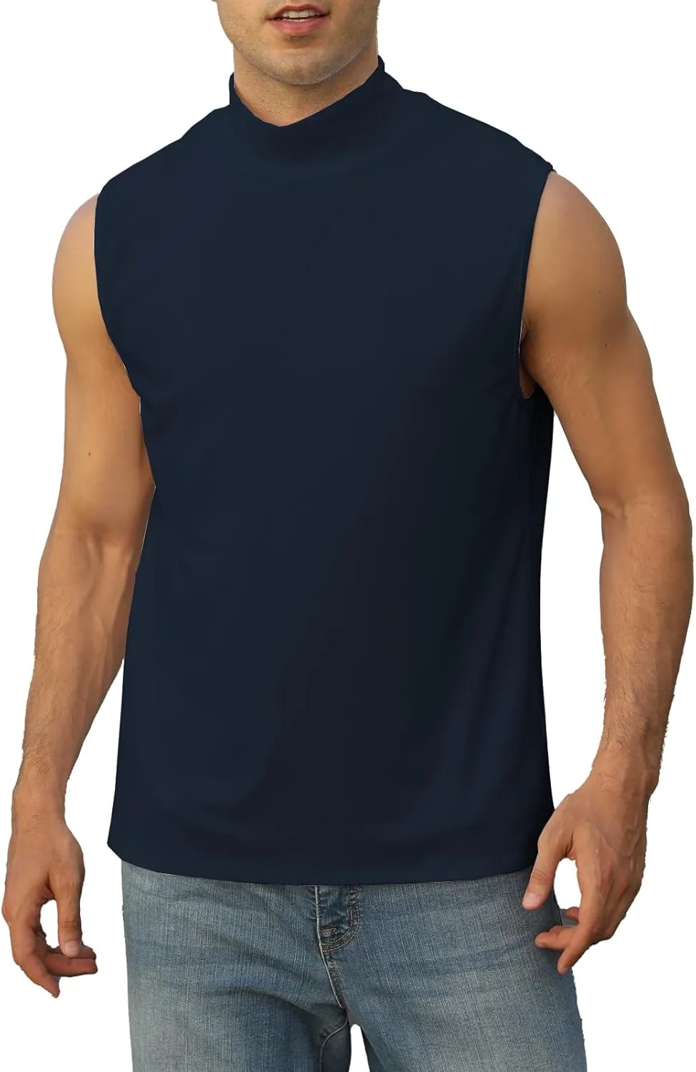 Mens Mock Turtleneck Tee Shirts Sleeveless Casual Basic Slim Fit Knitted Pullover Tank Tops