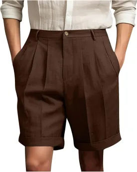 Mens Summer Suit Shorts Pleated Lightweight Outdoor Casual Beach Shorts Loose Fit Big and Tall Pants for Vacation