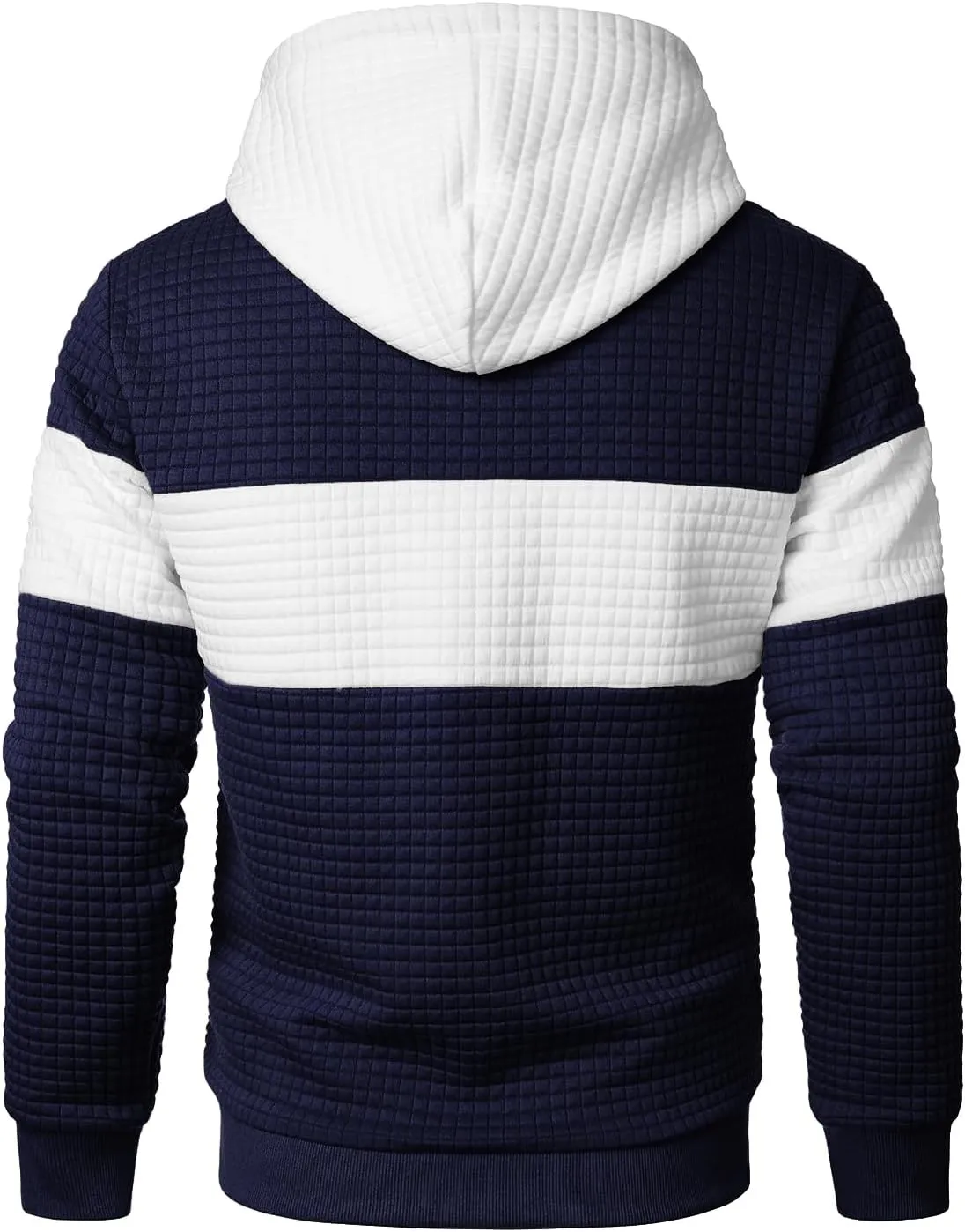 Mens Sweatshirts Long Sleeve Pullover Patchwork Plaid Jacquard Hoodie Casual Drawstring Hoody Top