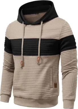 Mens Sweatshirts Long Sleeve Pullover Patchwork Plaid Jacquard Hoodie Casual Drawstring Hoody Top Mens Sweatshirts Long Sleeve Pullover Patchwork Plaid Jacquard Hoodie Casual Drawstring Hoody Top