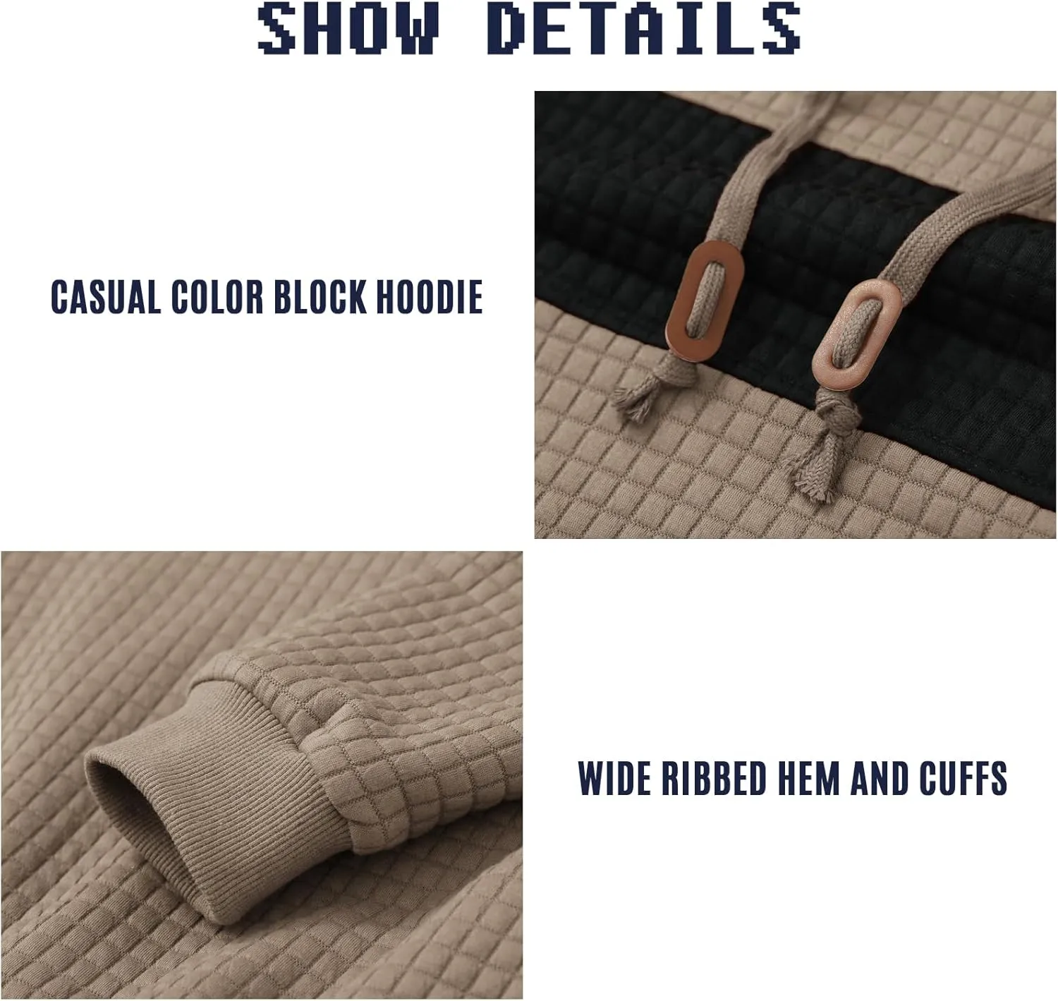 Mens Sweatshirts Long Sleeve Pullover Patchwork Plaid Jacquard Hoodie Casual Drawstring Hoody Top