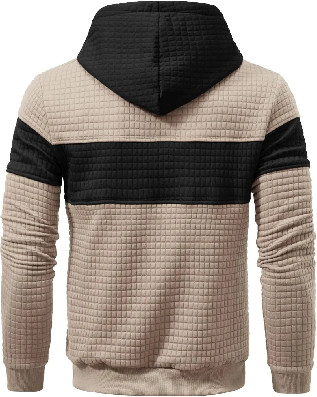 Mens Sweatshirts Long Sleeve Pullover Patchwork Plaid Jacquard Hoodie Casual Drawstring Hoody Top