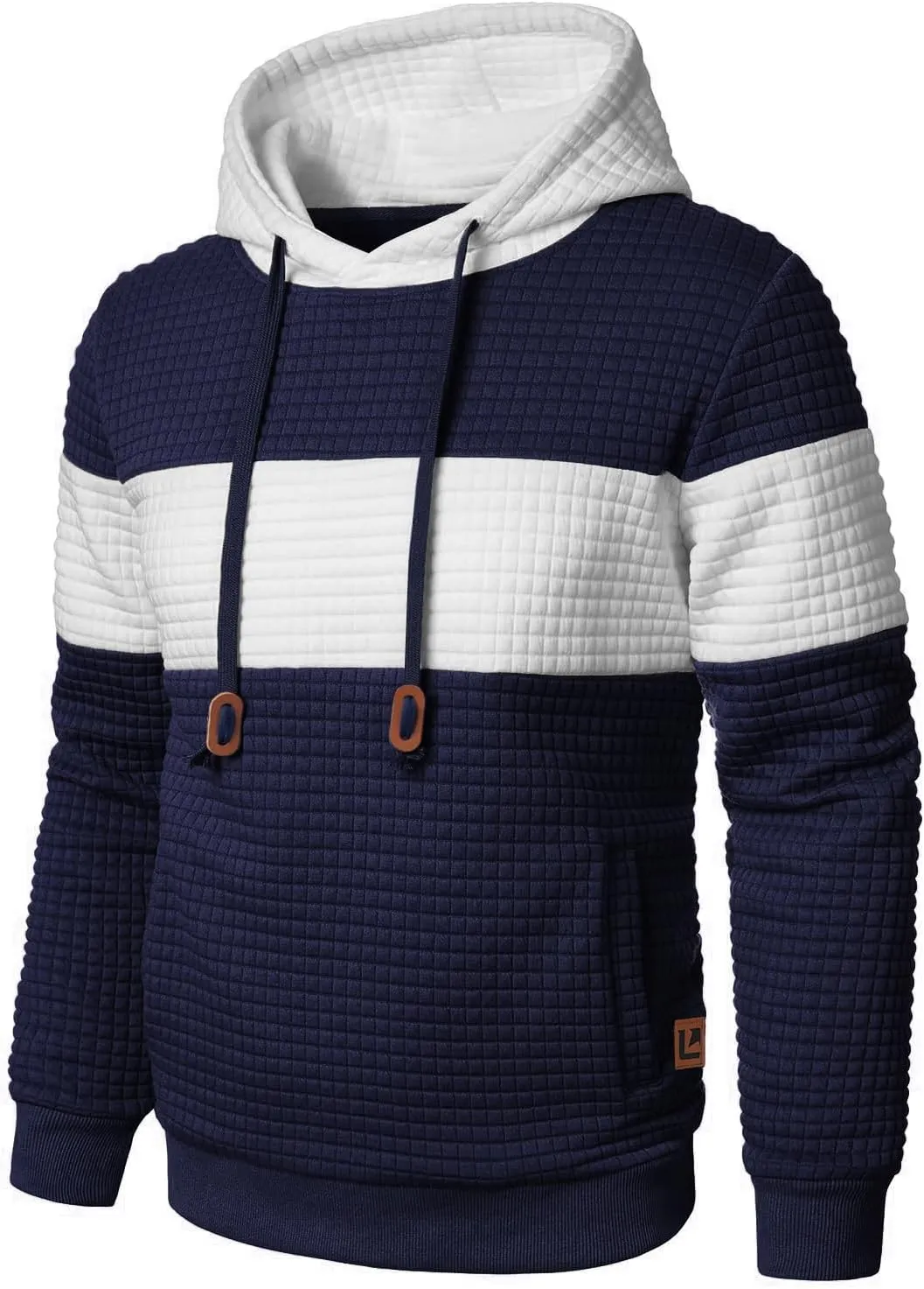 Mens Sweatshirts Long Sleeve Pullover Patchwork Plaid Jacquard Hoodie Casual Drawstring Hoody Top