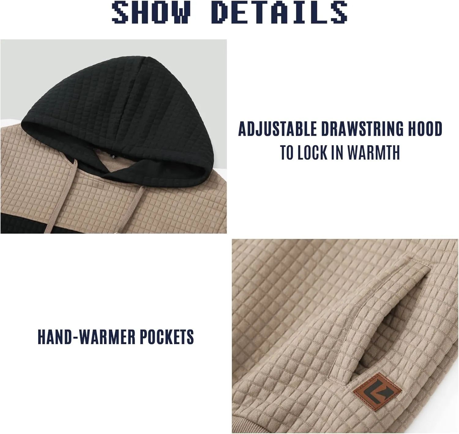 Mens Sweatshirts Long Sleeve Pullover Patchwork Plaid Jacquard Hoodie Casual Drawstring Hoody Top